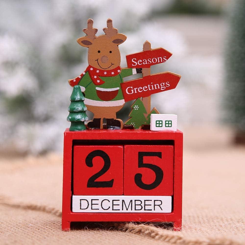 Christmas  Wooden Calendar with Blocks,Santa Snowman Deer Decor for Holiday/Farmhouse/Kitchen/Table/Room, Children Toys & Gifts