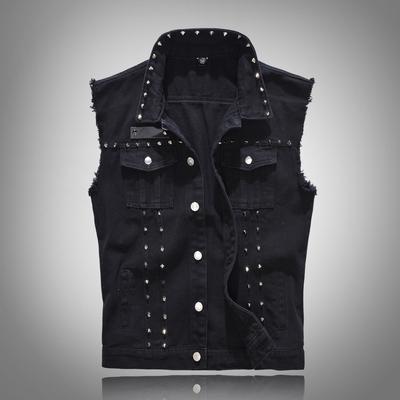 Trendy Men's Black Plus Size Slim Fit Motorbike Rivet Waistcoat - Korean Style for Spring, Summer, Autumn