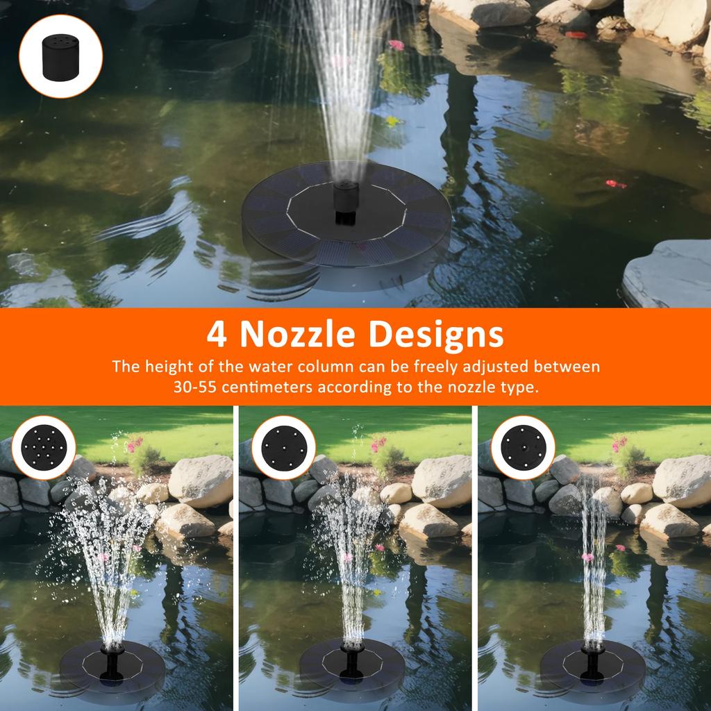 Diameter 13/18cm Solar Fountain ABS Floating Fountain Pump with 4 Fountain Styles Outdoor Solar Pond Pump for Garden Decoration