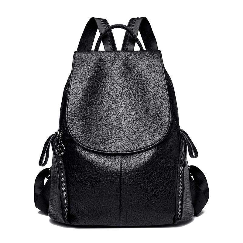 Ladies' Soft Leather Double Shoulder Bag, Fashionable Backpack, Large Capacity, Casual Travel Bag