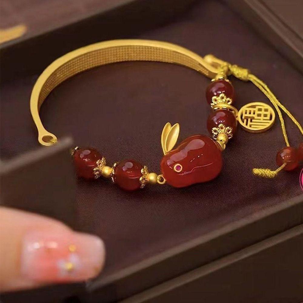 Rabbit Pendent Stone Niche Design Hand Rope Chinese Style Bracelet Women Bracelet Fashion Jewelry