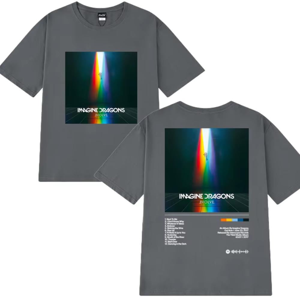 Imagine Dragons Evolve Album Double Sided Printed T Shirt Men Women Vintage Hip Hop Streetwear Male Cotton Short Sleeve T-shirts