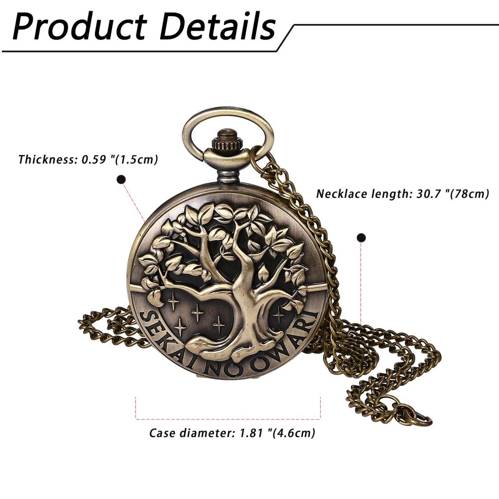 Antique Pocket Watch Pendant Necklace with Analog and Retro Bronze Design with a Last Days of Life Tree Fashion Accessory Display, Waterproof, Lid,
