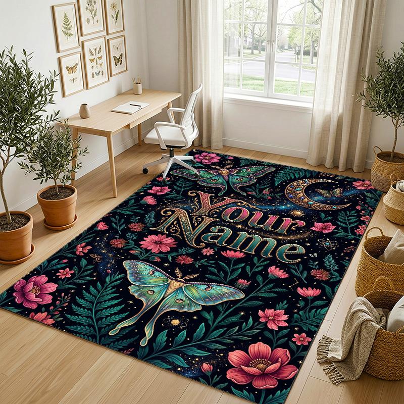 Garden Cats Theme Soft Crystal Velvet Rug Custom Name & Text Print Non Slip Floor Rug for Bedroom Living Room