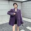 Elegante Giacca Blazer in Velluto a Coste Viola da Donna Primavera Autunno Vintage Vestibilità Larga Spallina Blazer Trendy Chic Cappotto