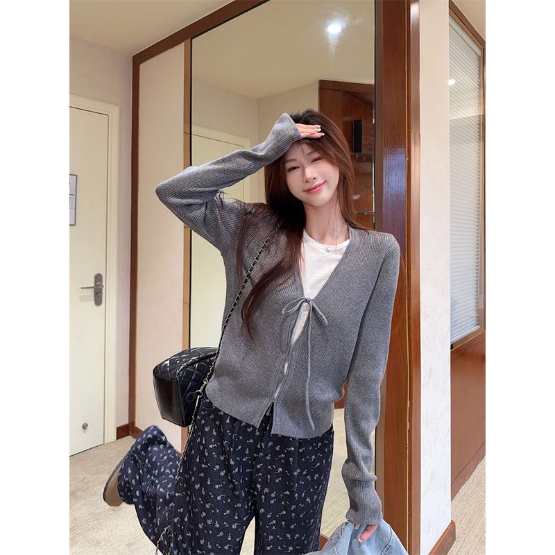 Kumikumi Idle Style Cardigan Outwear Inner Wear Short-Sleeved T-shirt Women's Autumn Slimming Casual Pants Pants Three-Piece Set