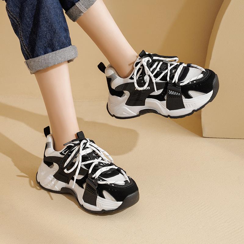 Augustine Dad Shoes Women's 2025 New Autumn Thick-soled Small Casual Sports Shoes Black and White Panda Shoes