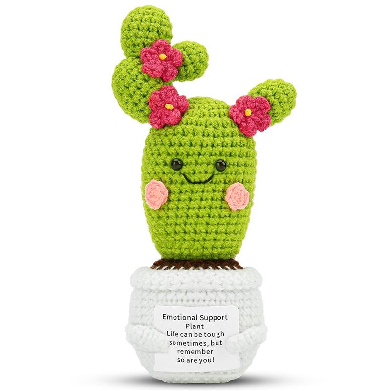Handmade Emotional Support Pickle Gift, Cucumber Crochet Inspirational Gifts with Wooden Base, Cute Knitted Cucumber Funny Pickle