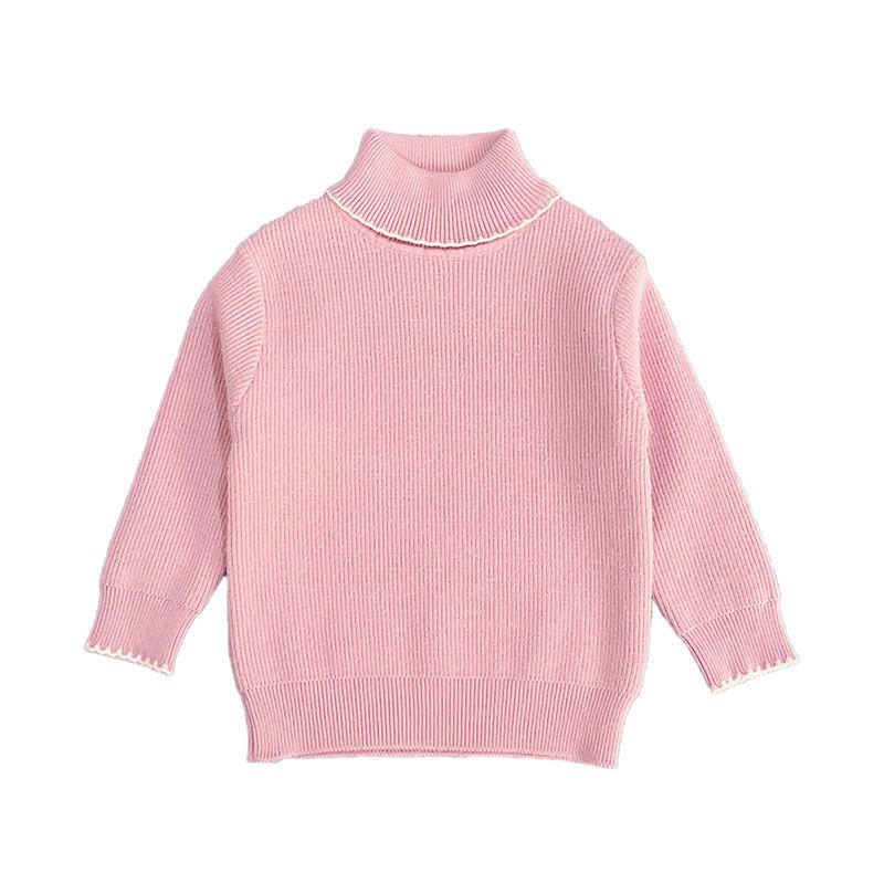 Girls' High Neck Sweater with Integrated Velvet Children's Pullover Top for Autumn and Winter Stylish Baby with Added Velvet Base Shirt