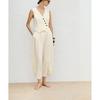 Summer New Product Women's Clothes Pleated Design V Neck Sleeveless Linen Blended Long Vest Jumpsuit 3344709