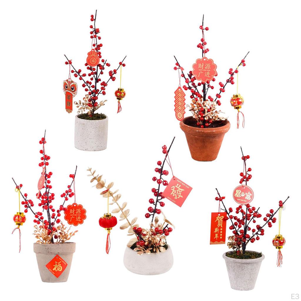 Artificial Potted Flower Bonsai Chinese Year Ornaments for Garden Dining Room