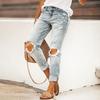 Damskie Jeansy Długie Proste z Wysokim Stanem Rozdarty Strecz Streetwear Denimm