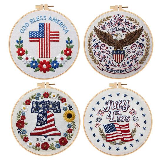 July 4th Embroidery Kit DIY Embroidery Craft Set with Hoop Threads Hand Embroidery Kit for Beginners Adults
