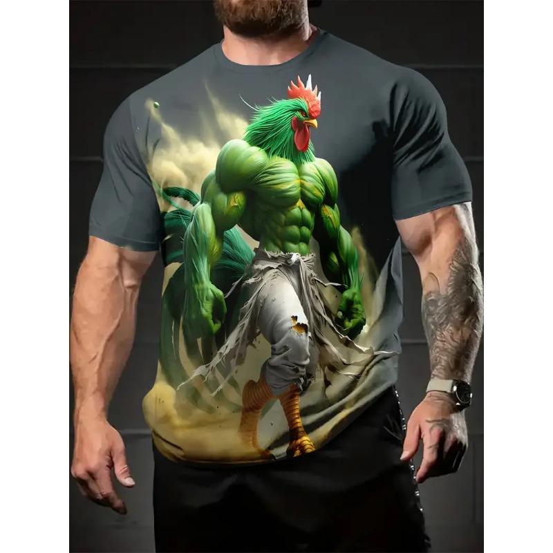 

Мужская футболка с 3D-принтом петуха, юмористическая футболка с цифровой печатью, с коротким рукавом, дышащий полиэстер, круглый вырез, повседневная 6XL
