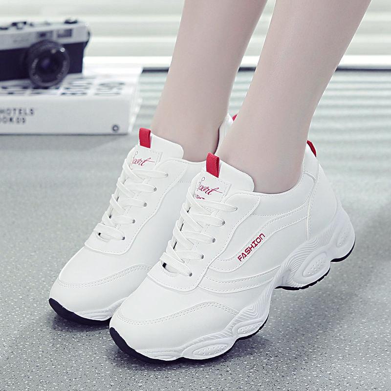 Women's 2025 White Leather Sneakers: Spring & Autumn Thick Sole Versatile Casual Shoes