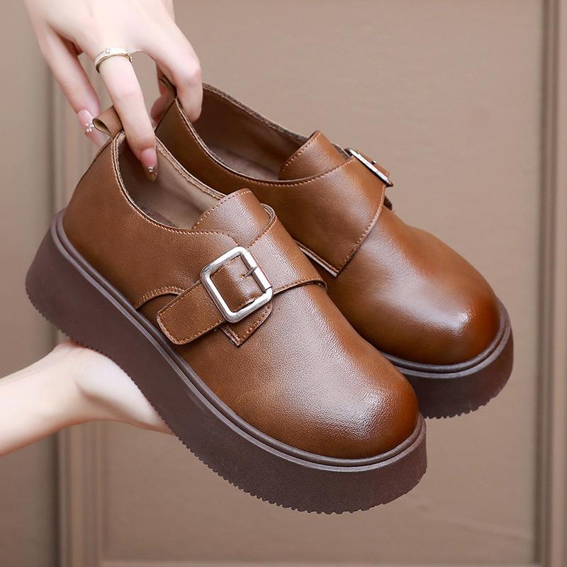Women's New Fashionable and Comfortable Soft-soled Platform Small Leather Shoes Trend Retro Height Increase One Pedal