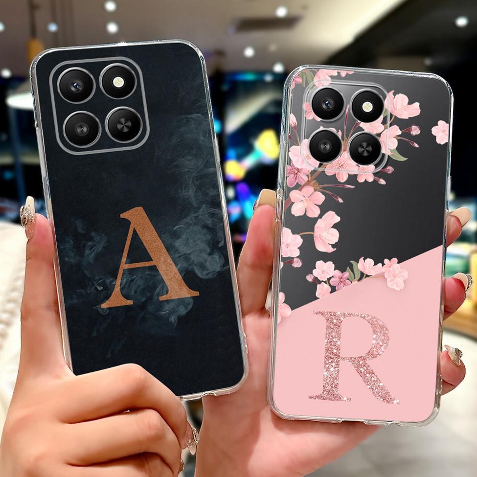 Clear For Honor 400Smart 5G LGN-NX1 Case For Honor 400 Smart Cover Luxury A-Z Letters Fashion Flowers Crown Soft Bumper Casing