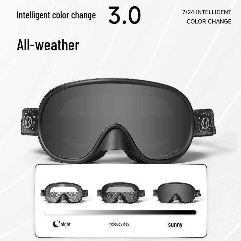 "Day-Night Dual-Use Retro Motorcycle Goggles: Color-Changing, Myopia-Compatible for Harley Helmets"