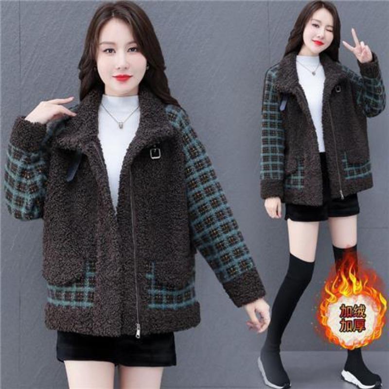 

Lamb wool women s short coat autumn and winter short thickened autumn clothes new early autumn top green M зелёный