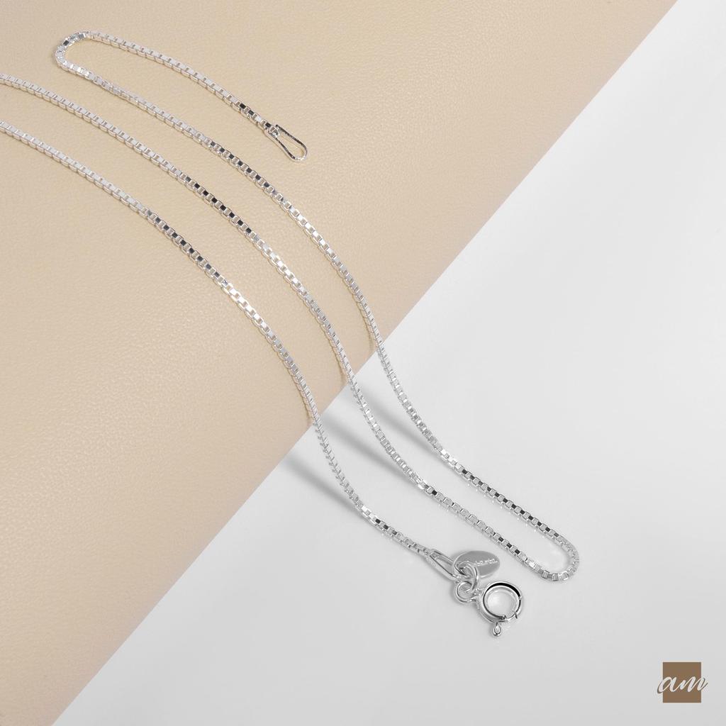[Amberta] Women's 925 Sterling Silver 1mm Venice Box Chain Necklace: 70cm