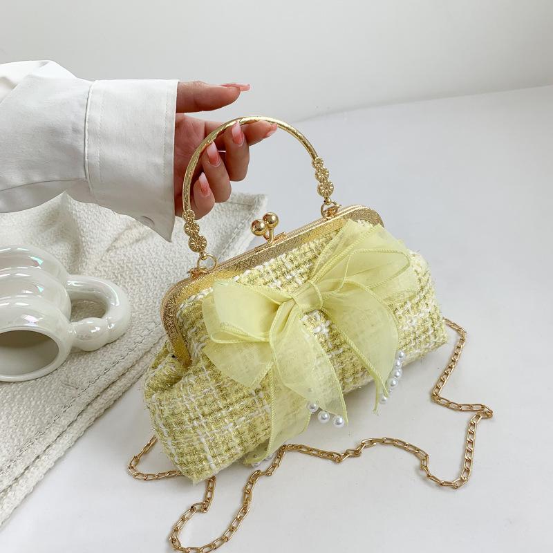 

Vintage Women Tote Handbags Bow Chain Crossbody Shoulder Bag Small Female Clip Bags Fashi Kiss Lock Purse Bag for Women