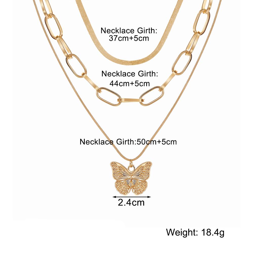 Fashion Butterfly Elegant Pendant Women's Charm Hollowed Out Jewelry Student Necklace Three Piece Set