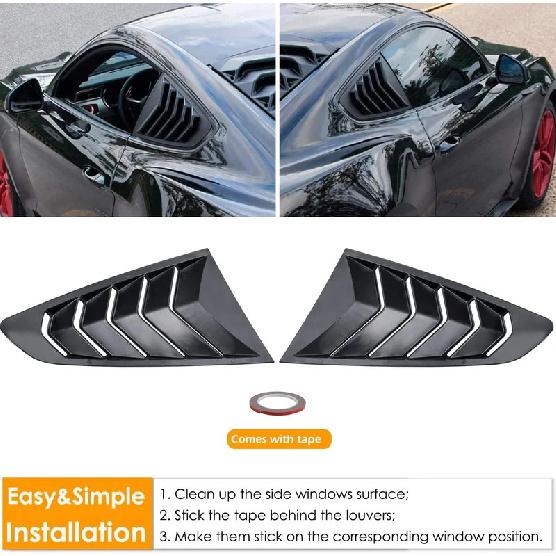 For Ford Mustang 2015- Car Rear Louver Window Side Shutter Cover Trim Sticker Vent Scoop ABS Carbon Fiber Black Accessories