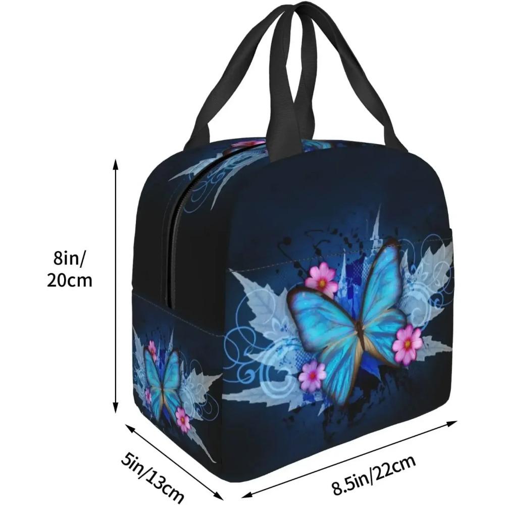 Blue Butterfly Lunch Bag Insulated Reusable Lunch Box Thermal Tote Bag Container Cooler Bag for Women Men Travel Picnic Work