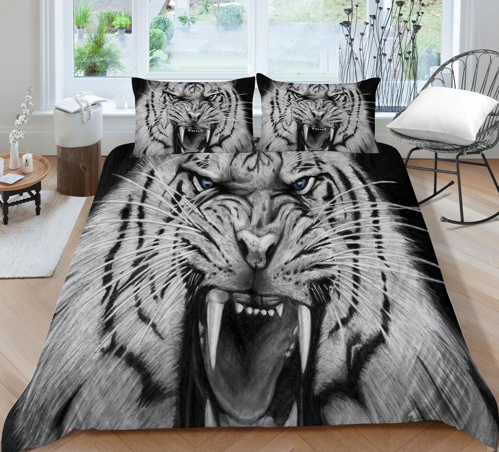 3D Tiger Pattern Bedding Set Bedroom Bed Home Quilt Cover Pillowcase Bedroom Bedding Microfiber 2/3 Pieces Gift