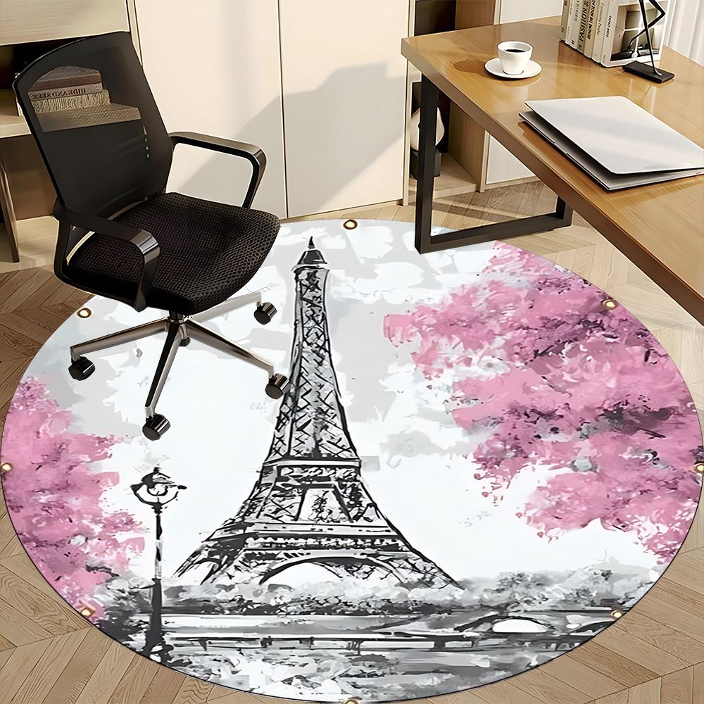 1pc Eiffel Tower, Paris Office Round Rug, Carpet for Office, Gaming, Lightweight Round Floor Mat yy260205023