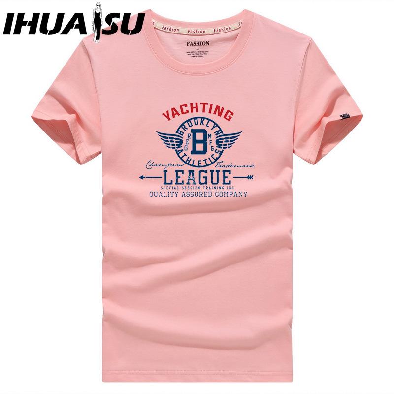Футболка с коротким рукавом IHUASU из хлопка мужская модная свободная рубашка с коротким рукавом напечатанная сострадательная рубашка XXXXXL розовый 1239₽