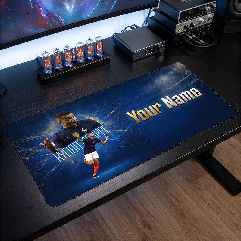 Tappetino per Mouse Grande Personalizzato Kylian Mbappe, Stampa Testo Nome Personalizzato, Tappetino da Scrivania Antiscivolo con Logo Calcio, Regalo per Gamer
