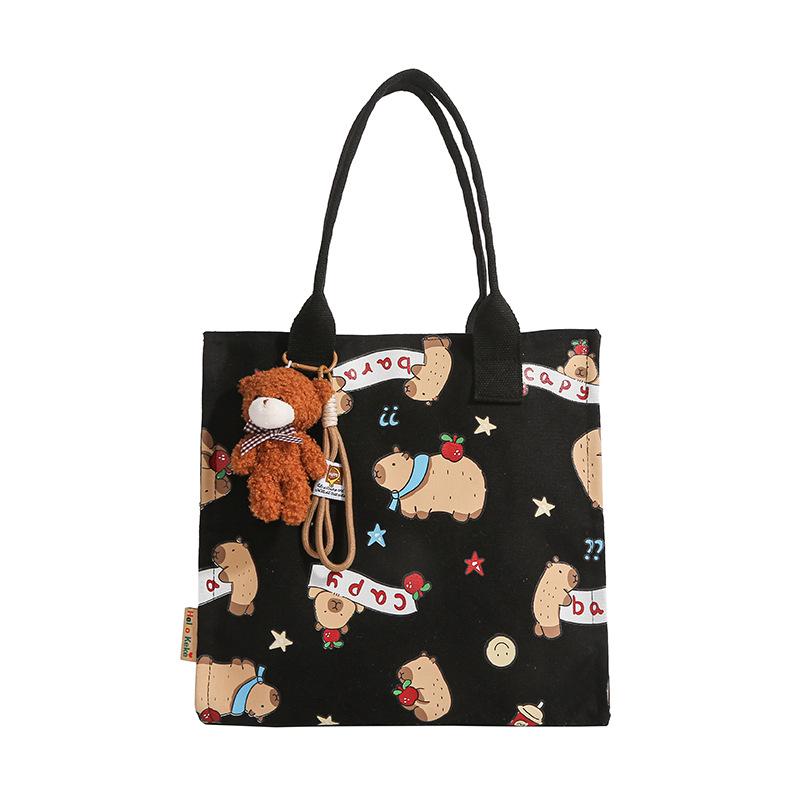 Koreanischer Lazy Style Capybara Canvas Tote & Crossbody Tasche