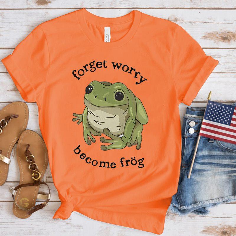 Forget Worry Become Frog T Shirt Tops Summer Casual Women T-shirts Ulzzang Tops Hip Hop Streetwear Harajuku Short Sleeve Tshirt