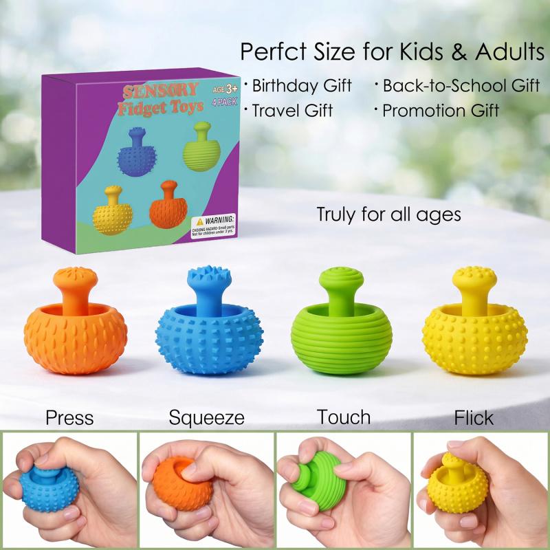 Silicone Thumb Joystick Stress Relief Toy, Suitable For Kids And Adults, 4-Piece Set, Sensory Toy With Fun Textured Gadgets