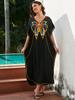 EDOLYNSA Caftan brodat negru de dimensiuni plus mari, rochie neagră de vară lungă de plajă, ținută pentru femei, costum de baie, caftan largi.