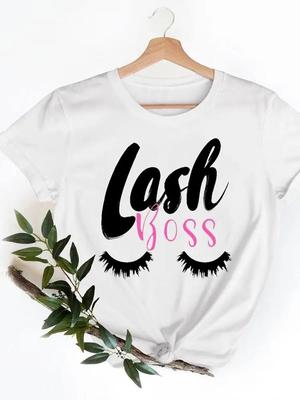 Codzienne Damskie Koszulki z Nadrukiem Ubrania Krótki Rękaw Ubrania Moda Rzęsy Listwa Trend Lato Damskie Koszulka Damska Graficzna Koszulka