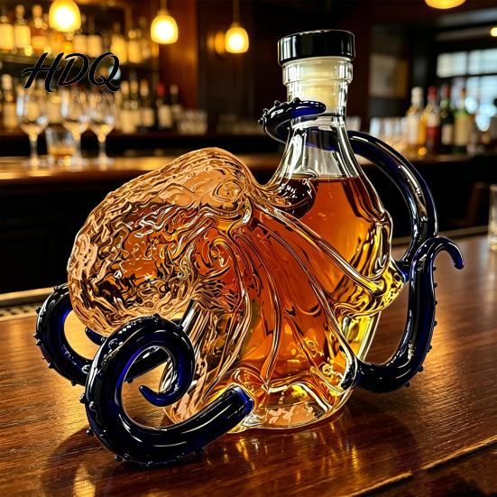 Whiskey Bottle Decanter with Octopus Design Glass Wine Bottle Sealing Preserves Aroma Handmade And Flavor Beverage Container Gift for Men