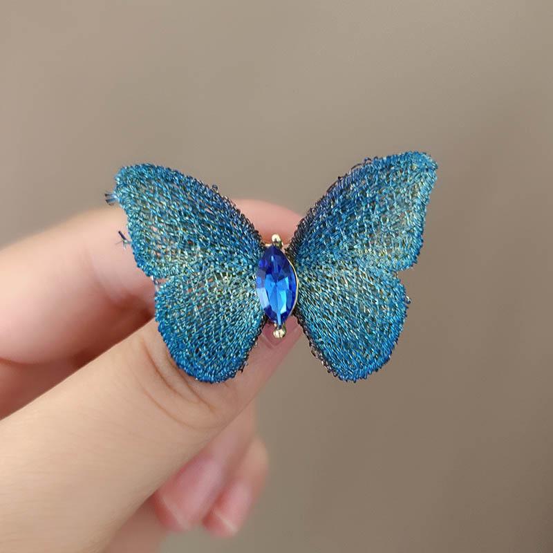 High-Quality Fabric Butterfly Brooch with Pearls & Rhinestones - Women's Elegant Jewelry Pin