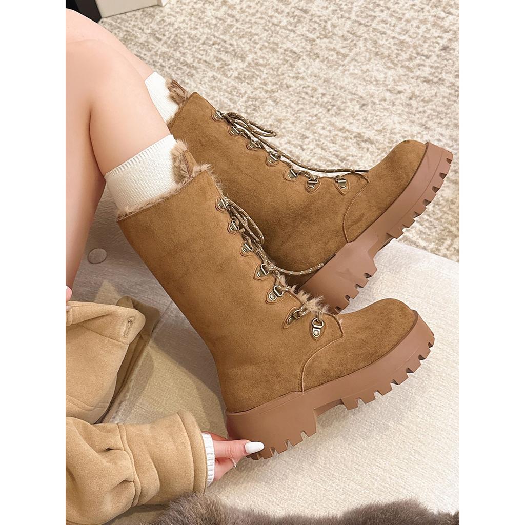 Retro fleece thickened thick-soled snow boots 2026 winter non-slip heightening warm fluffy cotton boots