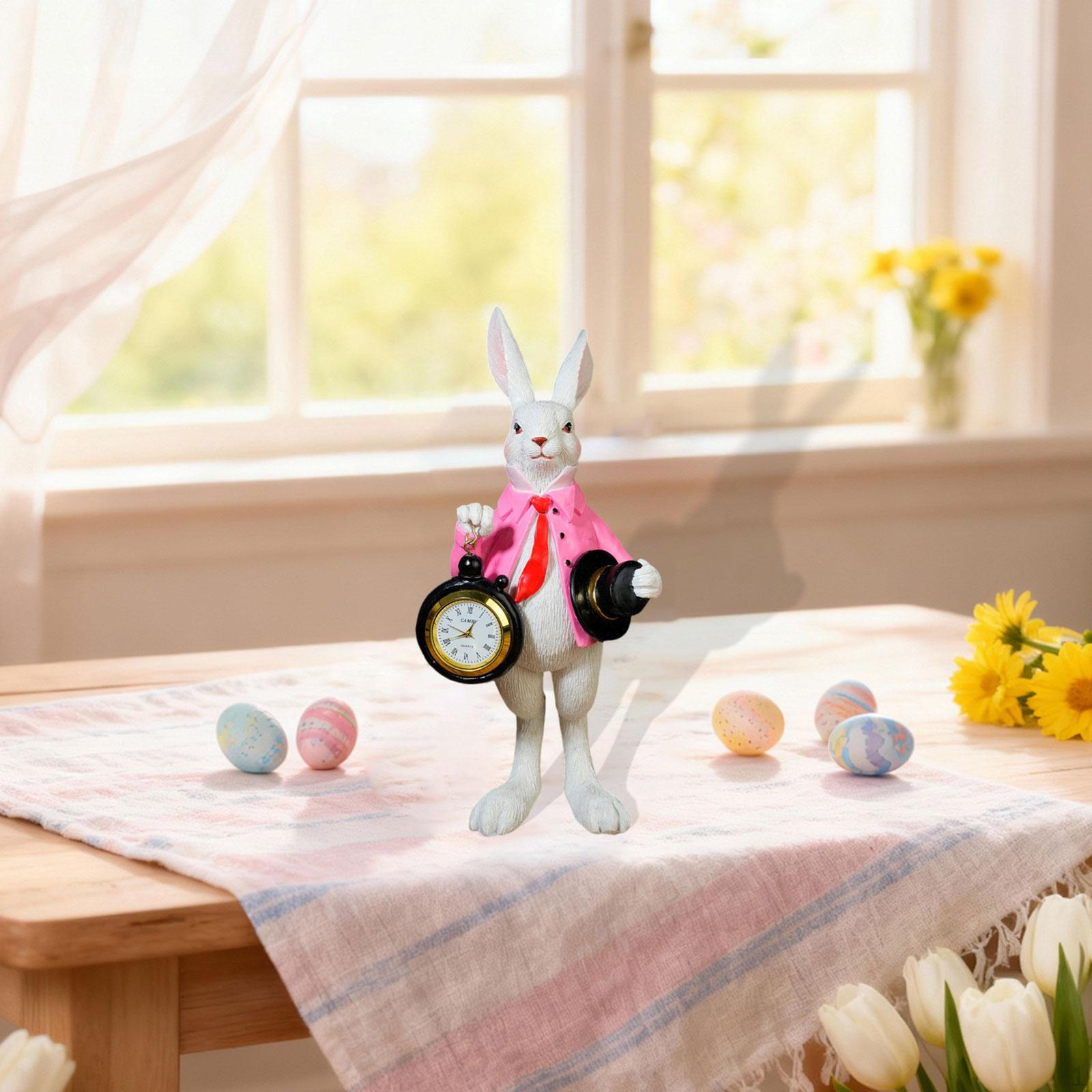 

Clock Statue Art Work Adorable Collectible Delicate Bunny Figurine Animal Pocket Watch Sculpture for розовый