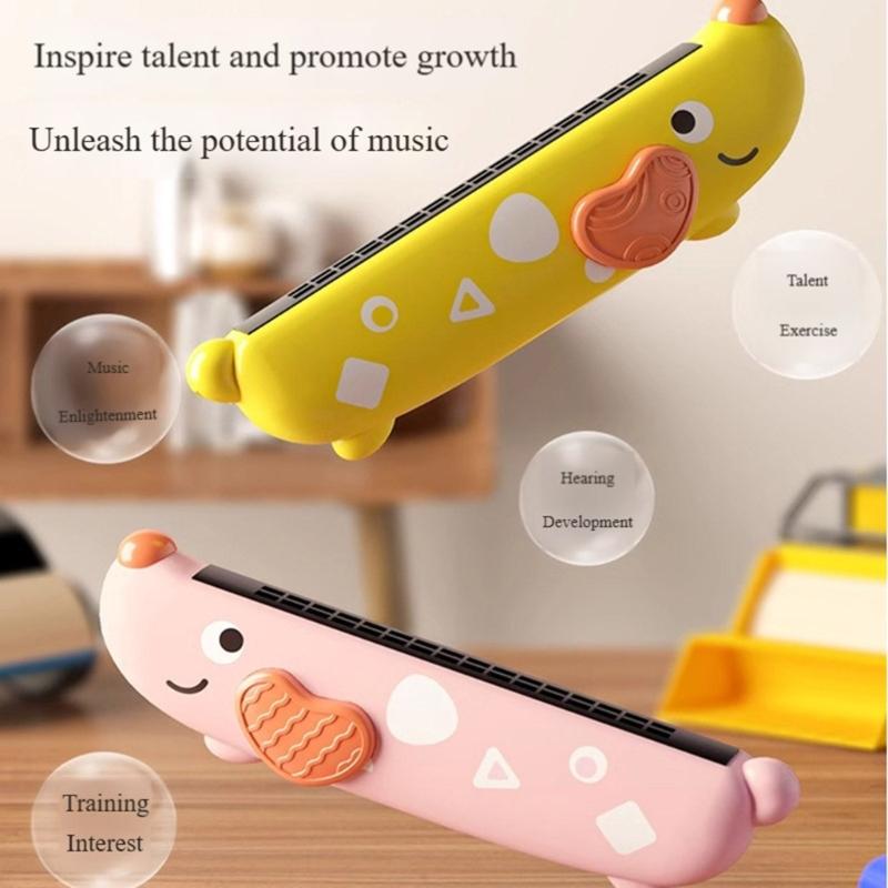 Washable 16 Hole Harmonica Toy For Children Musical Educational Toy With Cartoon Design Enhances Breath Control Skill