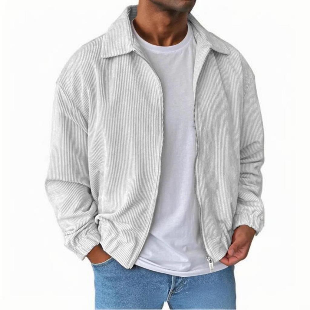 Men's Color Corduroy Jacket | Loose-Fit Lapel Zip-Up Outerwear
