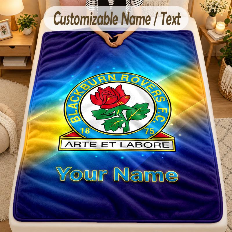 FlaneldeckeBlackburn Rovers Fußball Benutzerdefinierter Name Text Personalisierte Weiche Warme Überwurfdecke Heimdekoration Geschenk
