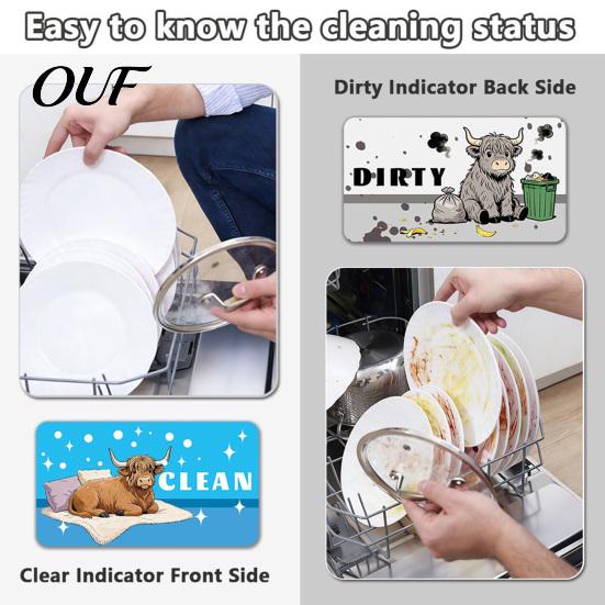 Double-sided Dishwasher Magnet Cartoon Animal Dirty Clean Magnet, Marker Magnetic Indicator, Dish Washing Machine Decoration Waterproof