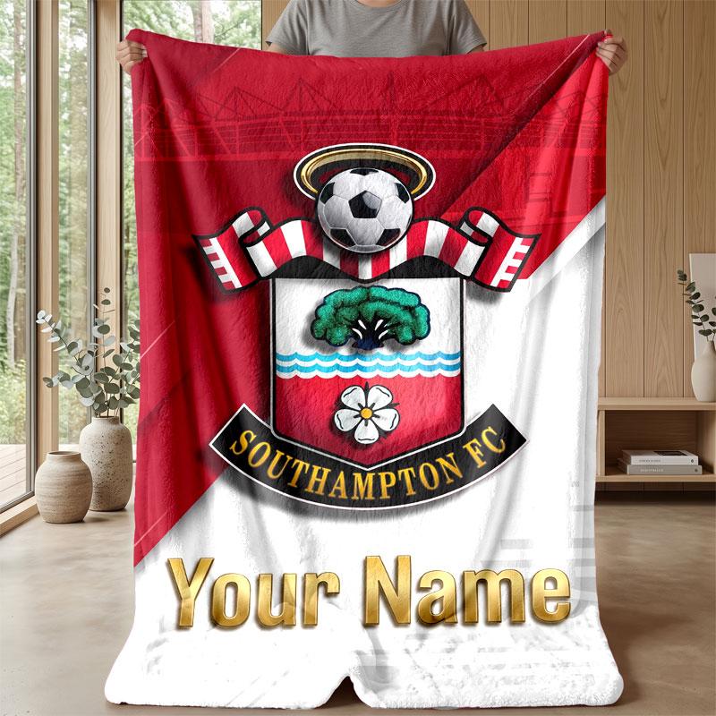 Coperta in Flanella Southampton FC con Testo Nome Personalizzato Logo Calcio Coperta in Pile Personalizzata Regalo Speciale per Divano Camera da Letto Casa