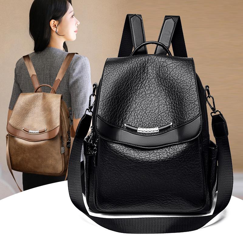 School bag vintage textured soft leather backpack for women, new fashionable casual travel backpack, multi-purpose trendy women's bag wholesale