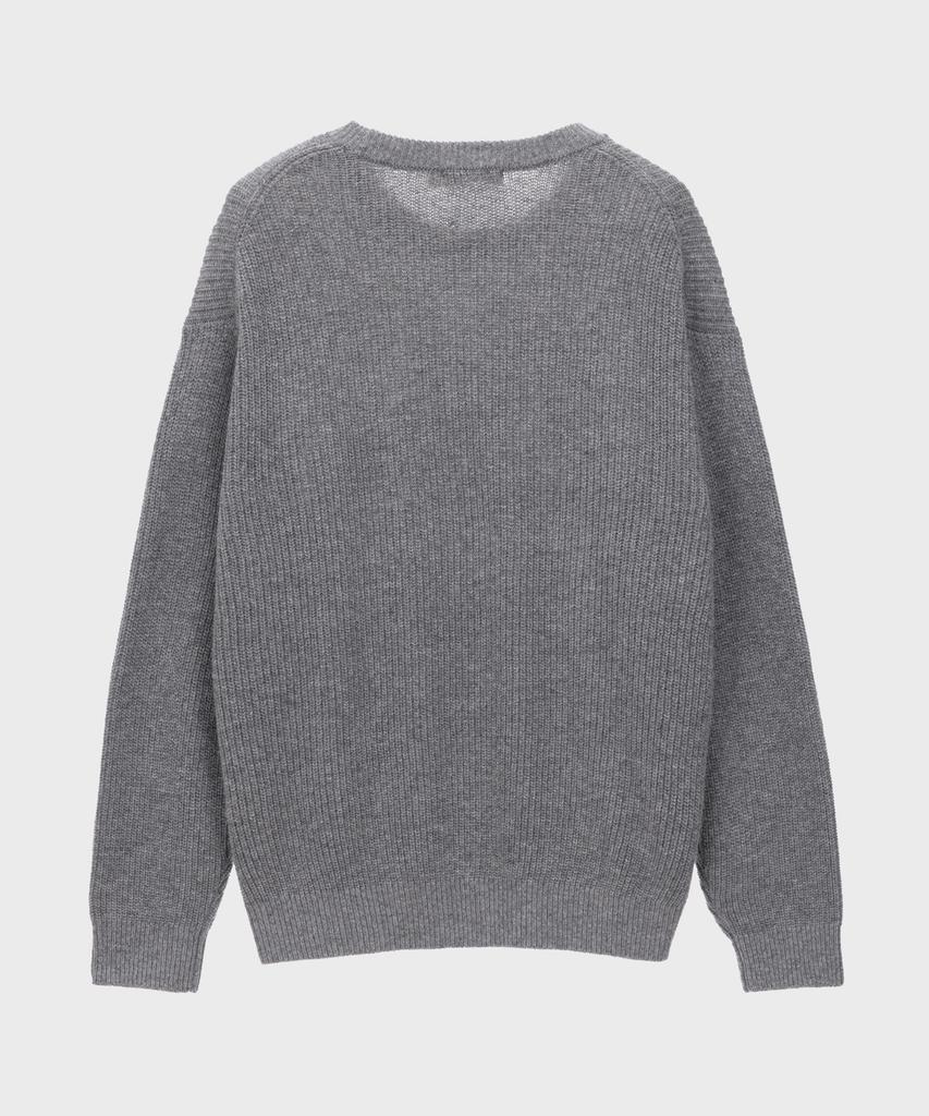 BASIC HOUSE Uni Ribbed Semi-Overfit Round Neck Knit Melange Grey Lwkt7103