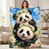 Daisy Crown Panda Cubs Coral Fleece Blanket