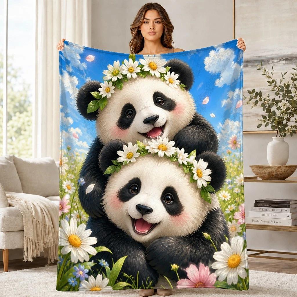 Daisy Crown Panda Cubs Coral Fleece Blanket